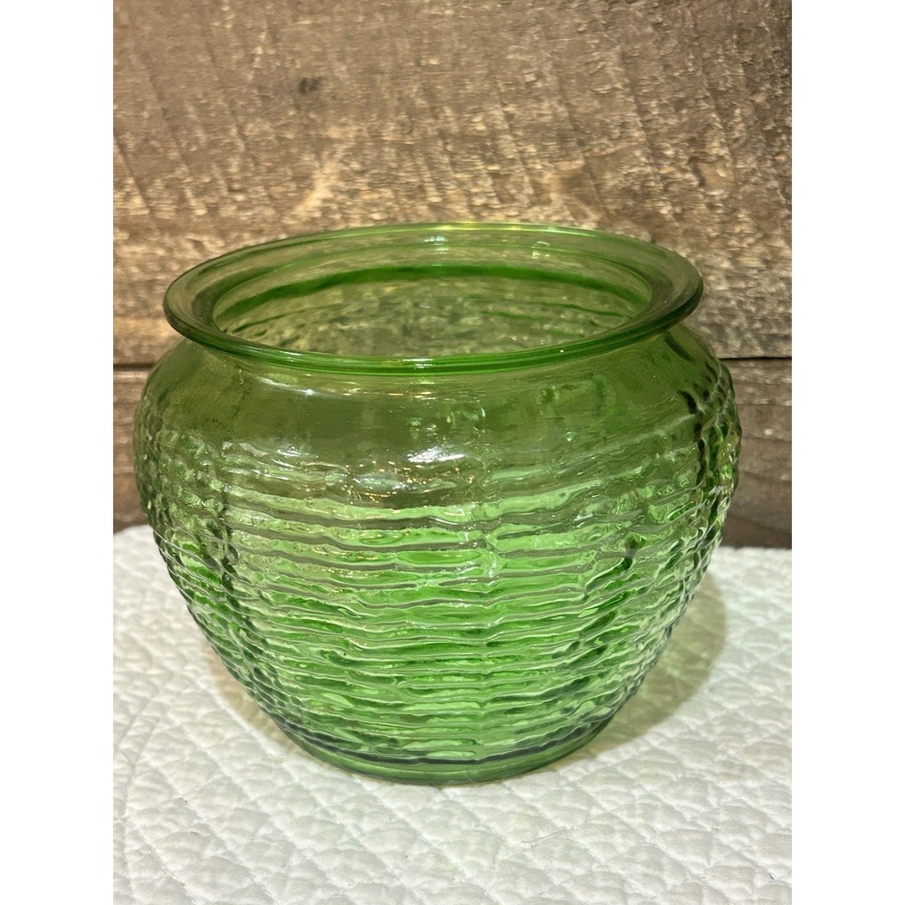 Vintage Mid Century Glass Vase‎ GREEN/BARK PATTERN